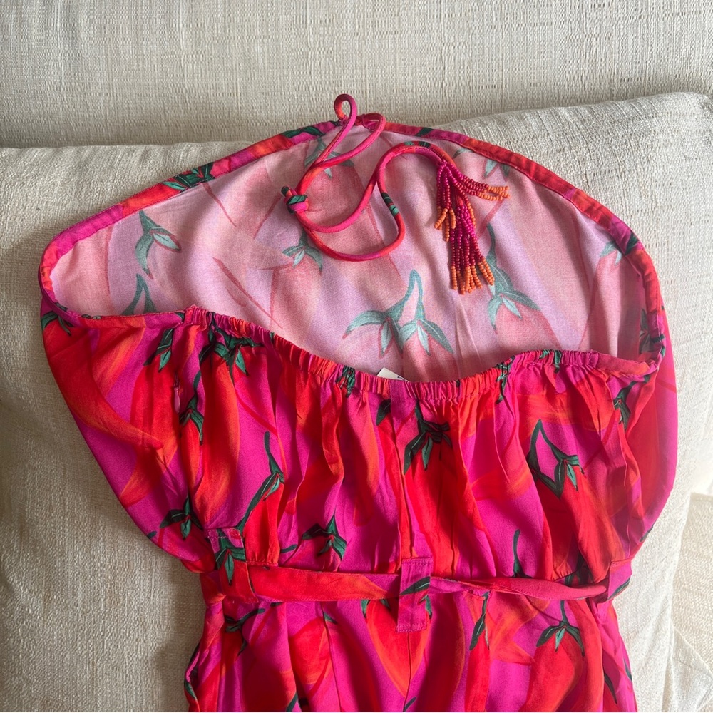 FARM Rio x Anthropologie Chili Pepper Halter Jumpsuit Size Small NWT in Pink Red - Picture 11 of 16